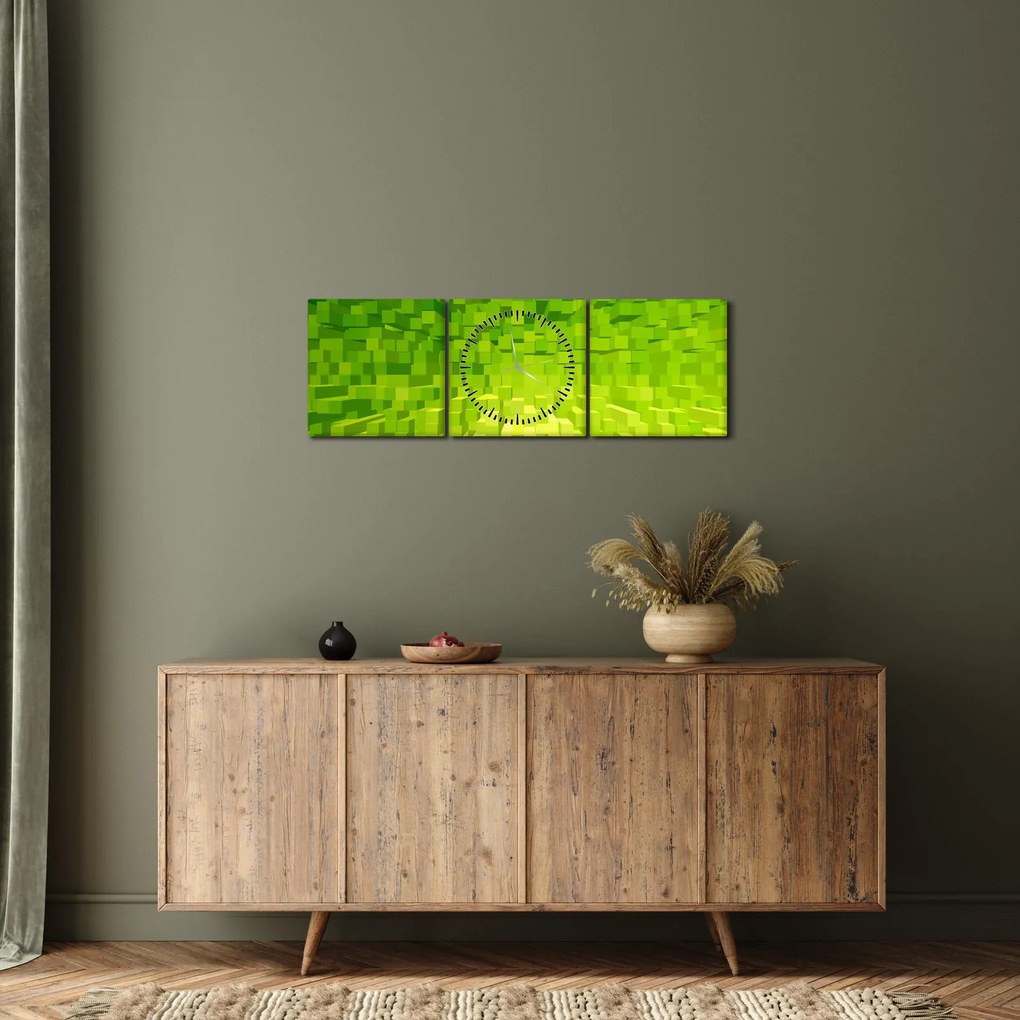 Sárgászöld kockák képe (órával) (90x30 cm)