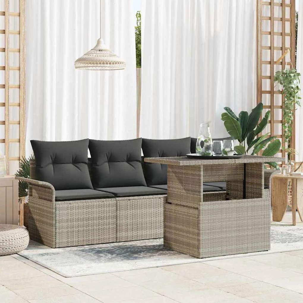 vidaXL Kerti Kanapé Szett párnával 5 pcs Világosszürke Poly Rattan
