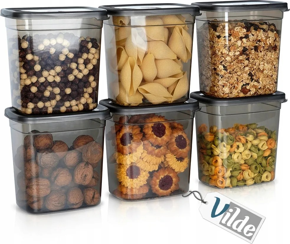 6x Konyhai Tartályok ömlesztett termékek élelmiszer kávé cukor só tészta 1,85L