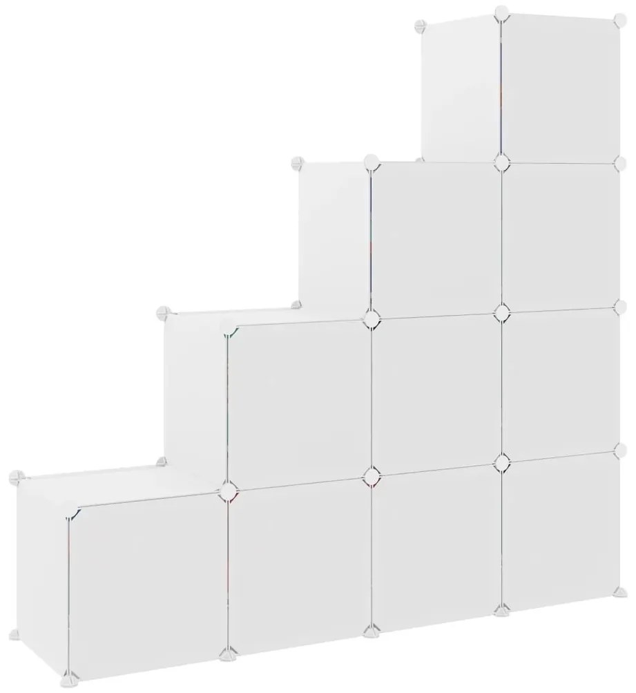 gyerek kocka alakú tárolószekrény 10 fehér PP kockával