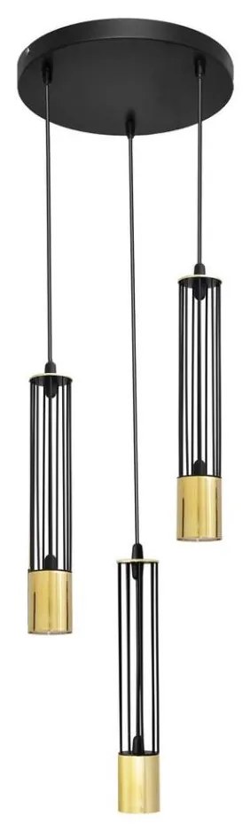 LED Csillár zsinóron BARS 3xGU10/4,8W/230V fekete/arany