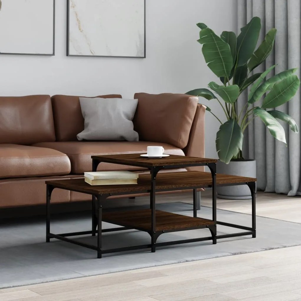 Barna tölgyszínű szerelt fa dohányzóasztal 102 x 60 x 45 cm