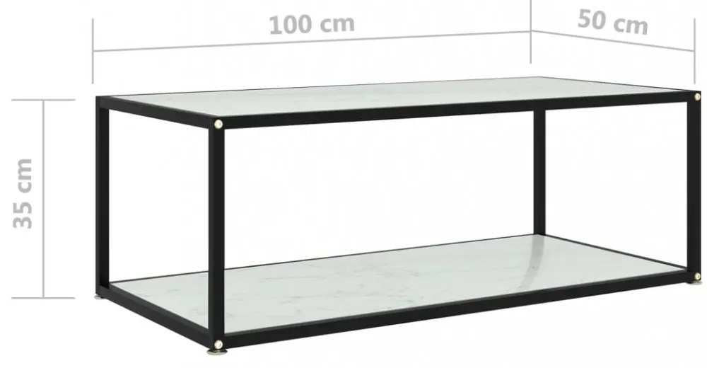 fehér edzett üveg dohányzóasztal 100 x 50 x 35 cm