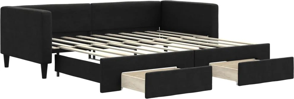 vidaXL fekete kihúzható szövet heverő fiókkal 90 x 190 cm