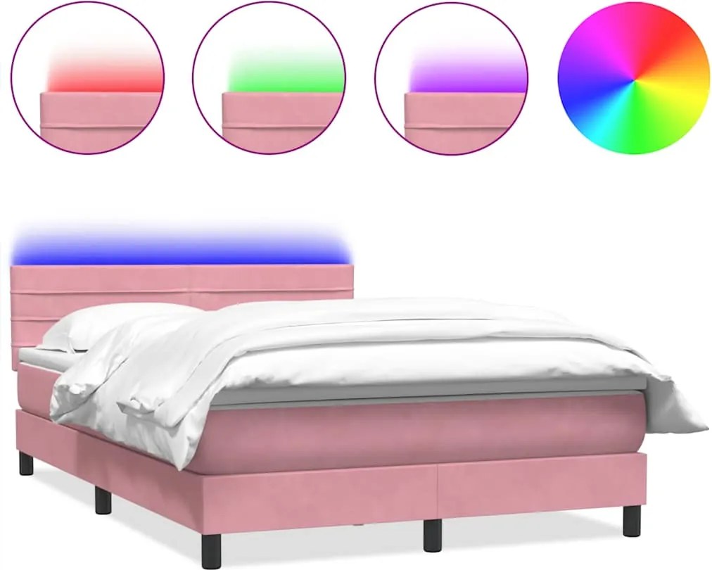 vidaXL rózsaszín bársony rugós és LED-es ágy matraccal 140x210 cm