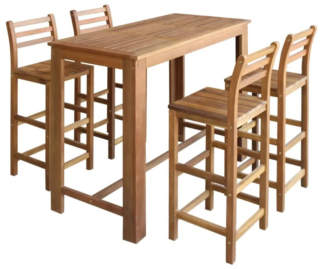 vidaXL 5 részes tömör akácfa bárasztal és szék garnitúra