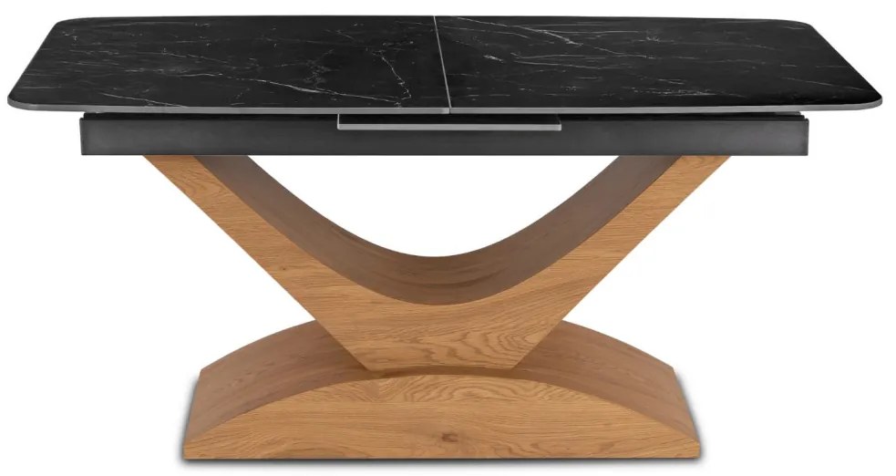 Bővíthető Márványhatású Kerámia Étkezőasztal Fekete/Tölgy Színben. ALICANTE 160-200 cm