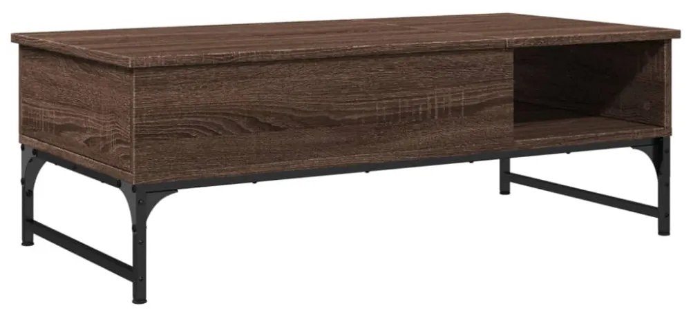 barna tölgy színű szerelt fa és fém dohányzóasztal 100x50x35 cm