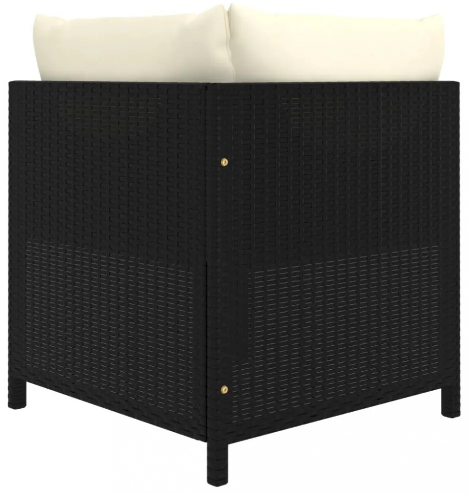 7 részes fekete polyrattan kerti bútorszett párnákkal