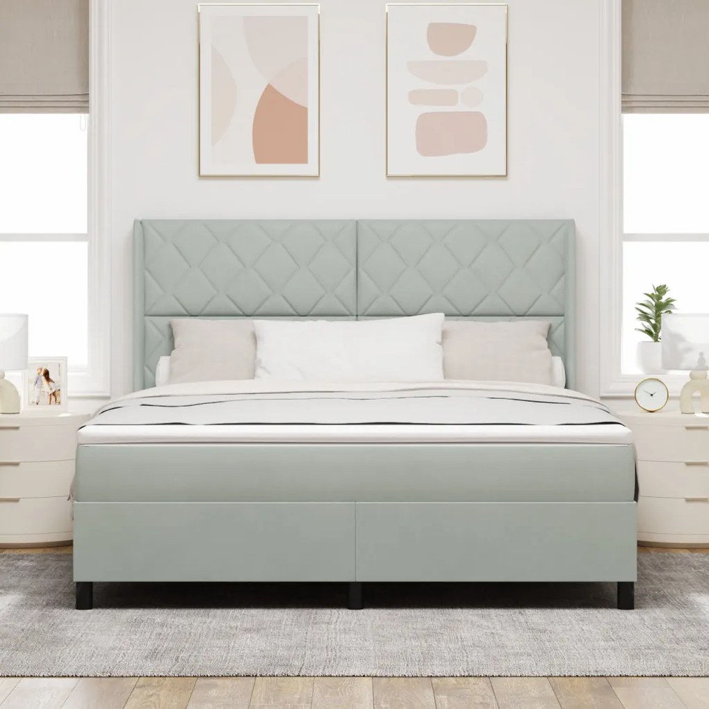 Boxspring Ágy Matrac és LED Világítás Szürke 180x200 cm Bársony