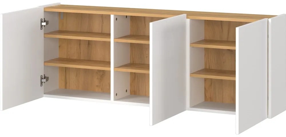 Fehér függő szekrény tölgyfa dekorral 138x52x25 cm Libbiano – Germania