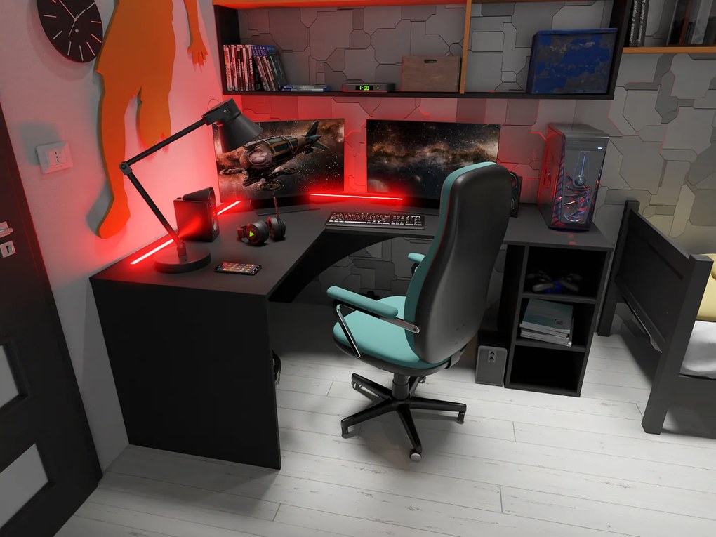 Sarok PC asztal Carbon (fekete) (B)(RGB világítással). 1054965
