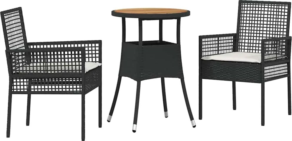 vidaXL Kert étkező szett 3 pcs Fekete polirattan