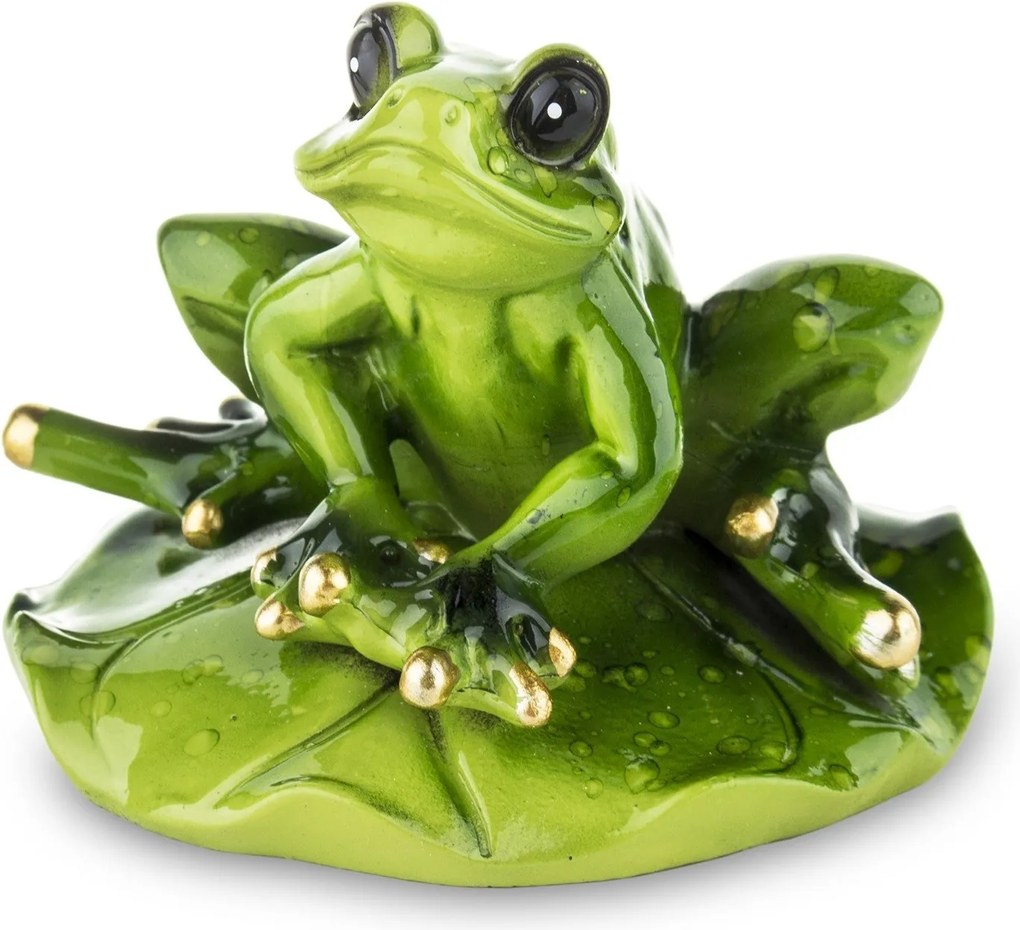 Béka figura a levélen aranyos dekoráció zöld béka