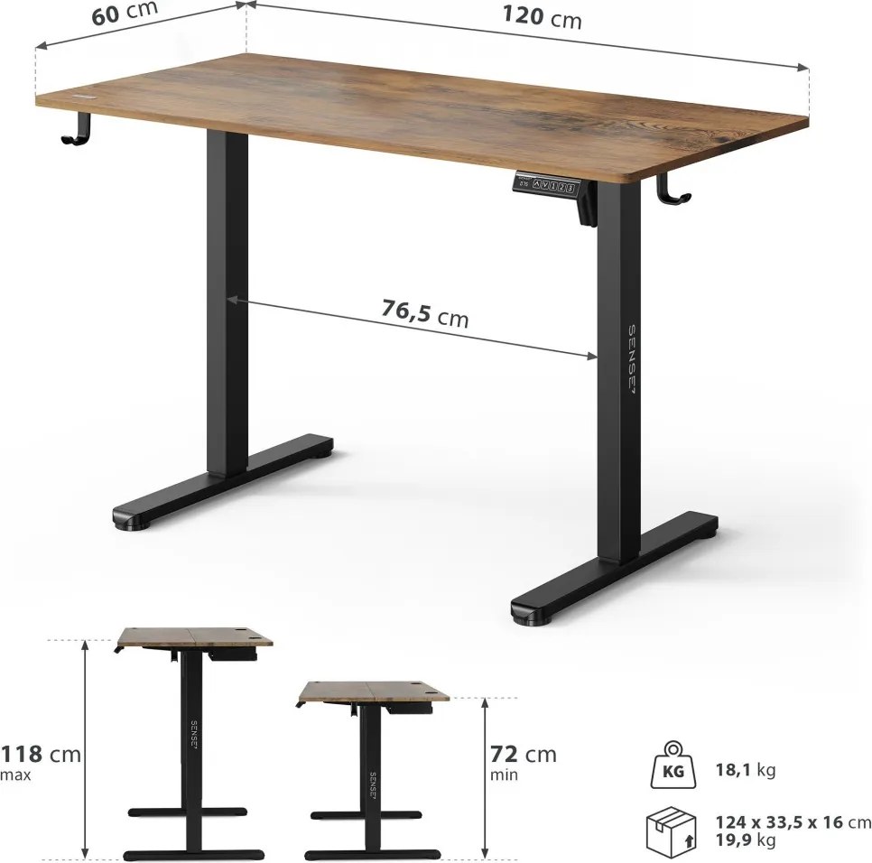 Állítható magasságú íróasztal Nojo Light 120 cm x 60 cm sötétbarna