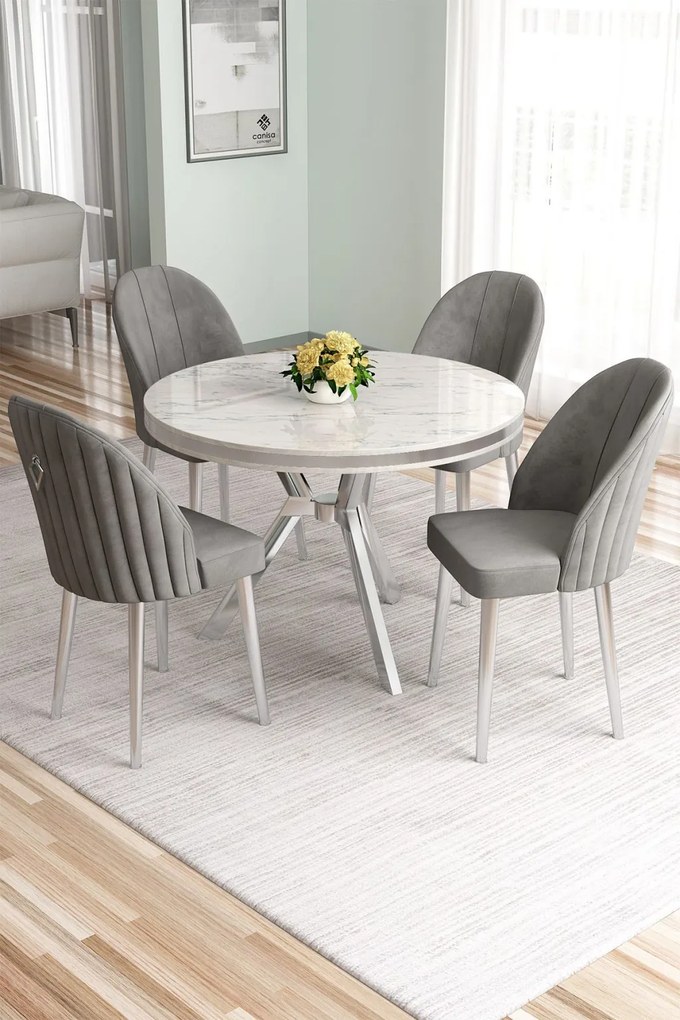 Mos étkezőgarnitúra, fehér márvány-króm, 90 cm – TR240CHR2924