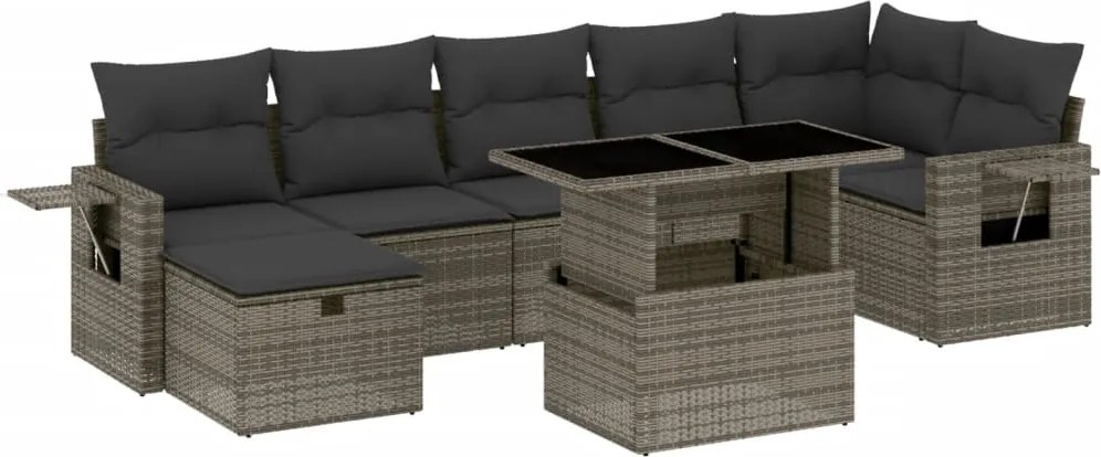 vidaXL 8 részes szürke polyrattan kerti ülőgarnitúra párnákkal