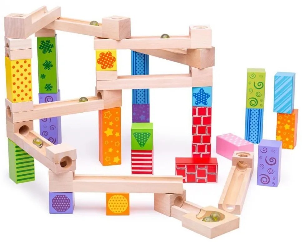 Bigjigs Toys - Fa üveggolyó pálya színes BJ786