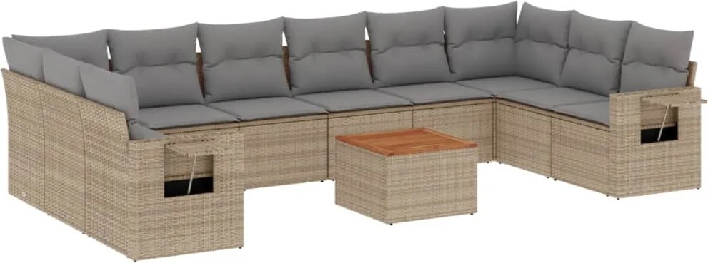 vidaXL 11 részes bézs polyrattan kerti ülőgarnitúra párnákkal