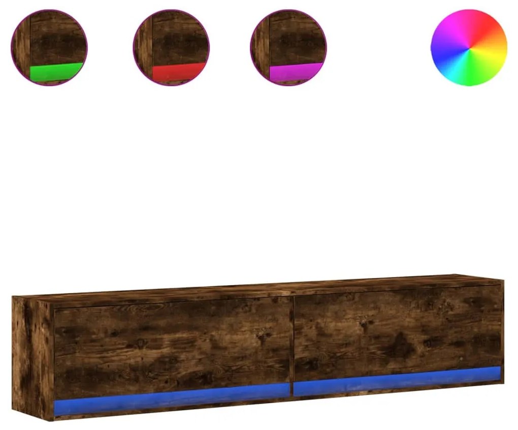 füstös tölgy falra szerelhető TV-szekrény LED-del 180x31x38 cm