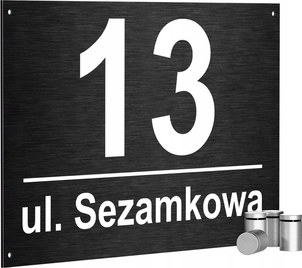 Házszám Címtábla számmal Fekete Csiszolt (4 Távtartók)