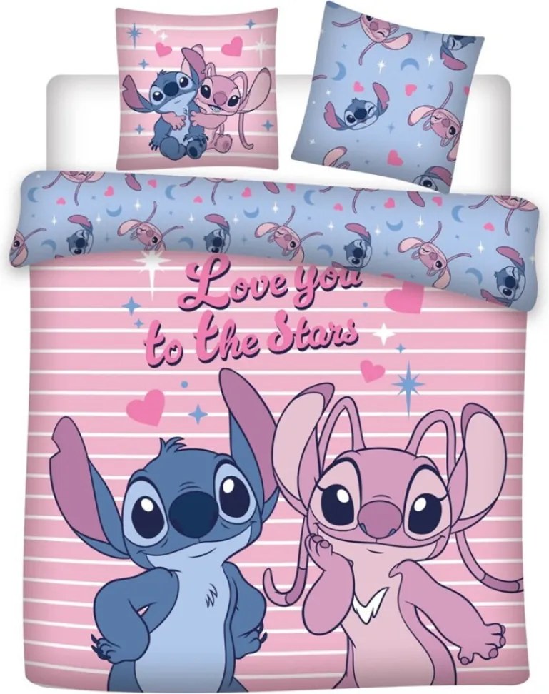 Disney Lilo és Stitch, A csillagkutya Love You dupla, kétszemélyes ágyneműhuzat 240×220cm, 65x65 cm