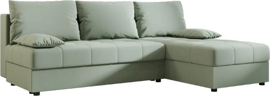 Ágyazható, kétoldalas L alakú kanapé VENORIA SLIM 200x143 cm, világoszöld színű + 2 db díszpárna INGYEN