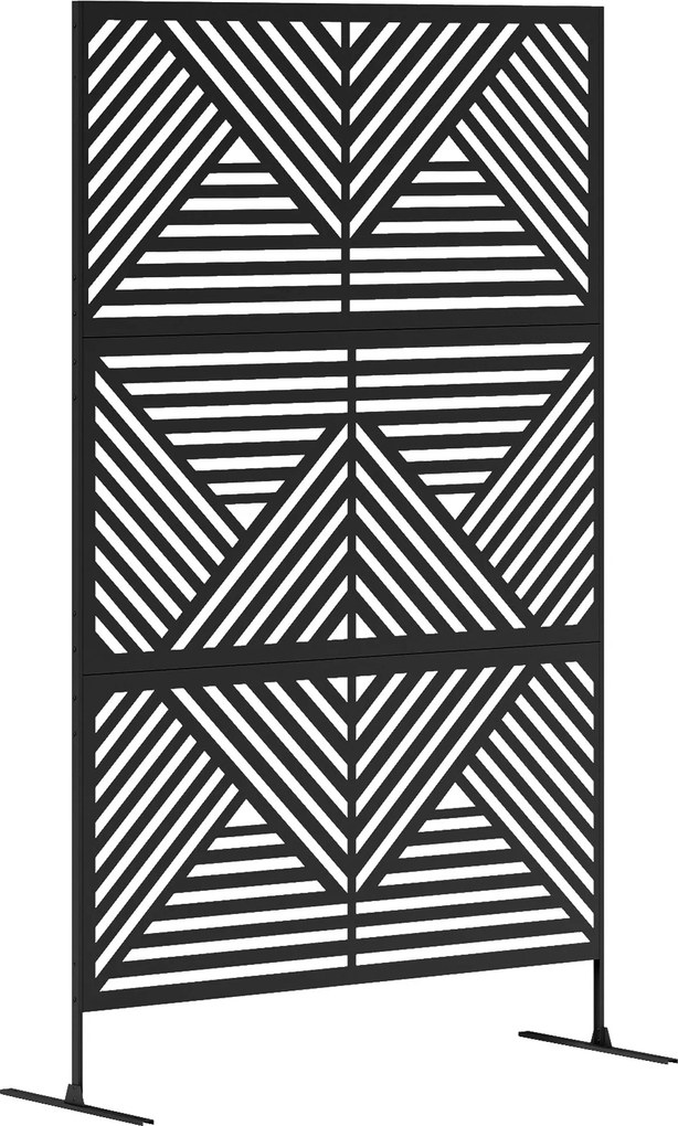 Outsunny Dekoratív Kültéri Elválasztó Gyémánt Motívumokkal és 2 Lábbal, Magas Acél Kerti Képernyő Erkélyre és Teraszra, 122x45x198 cm, Fekete | Aosom