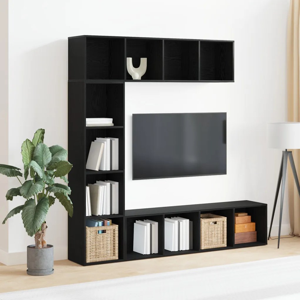 Könyvespolcok 3 db Fekete Tölgy 36x30x143 cm Mérnöki Fa