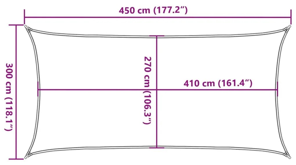 homokszínű négyszögletű HDPE napvitorla 160 g/m² 3x4,5 m