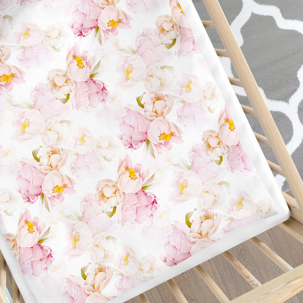 Goldea gyermek pamut ágyneműhuzat kiságyba deluxe - virágzó pünkösdi rózsavirágok 90 x 120 és 40 x 60 cm