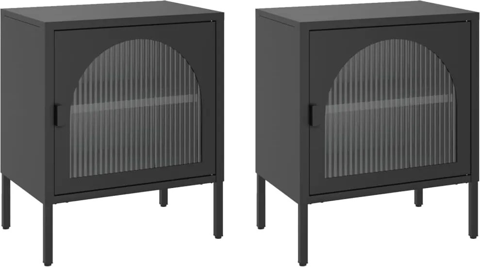 vidaXL 2 db fekete üveg és acél éjjeliszekrény 50 x 35 x 60 cm