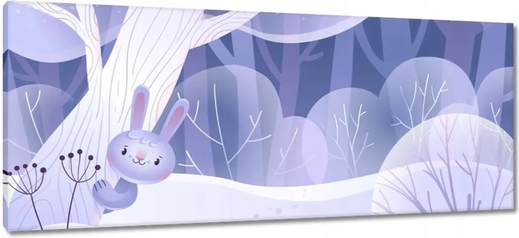 Vászonkép 100x40 Nyuszi a havas erdőben