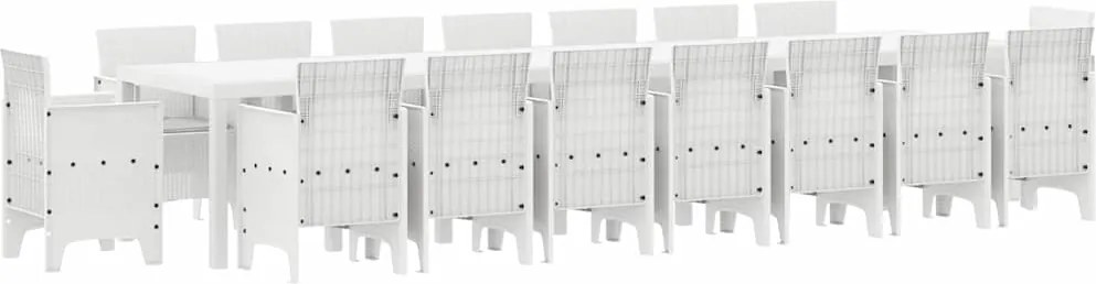 vidaXL Kerti étkező szett párnákkal párnával 17 pcs Fehér PP