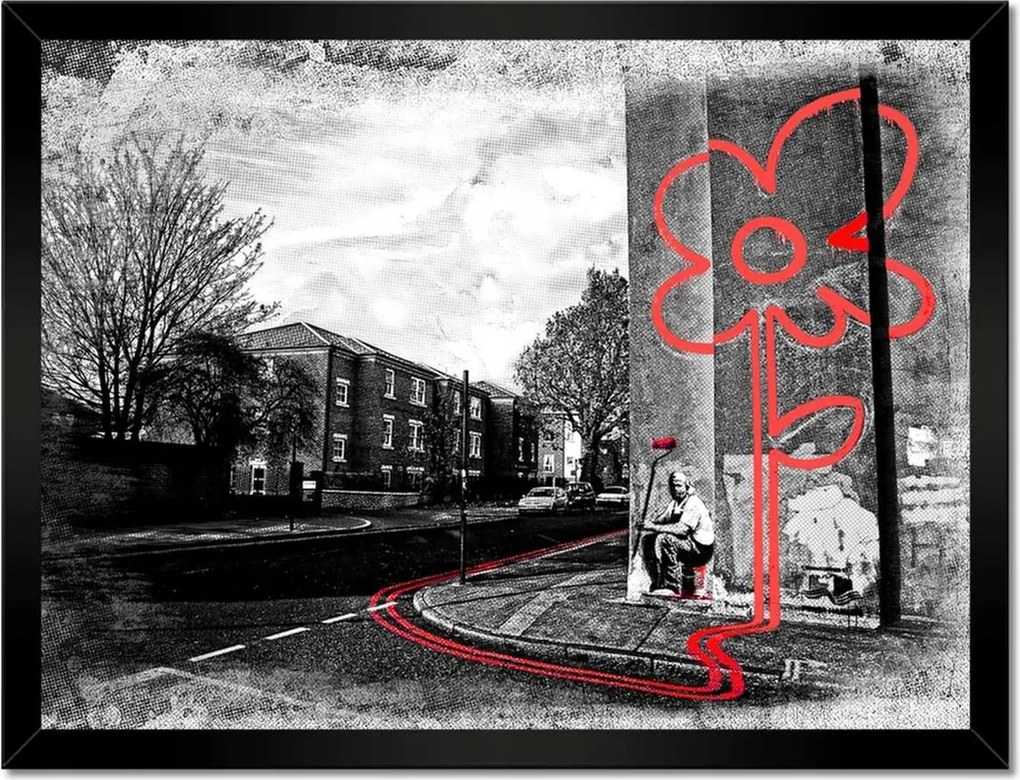 Poszter keretben 40x30 Banksy Piros virág