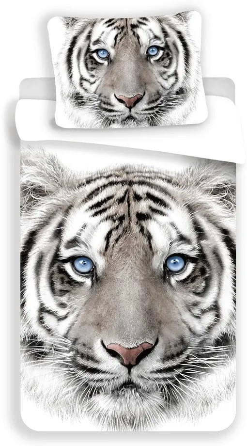 Fehér-szürke egyszemélyes pamut gyerek ágyneműhuzat 140x200 cm White Tiger – Jerry Fabrics