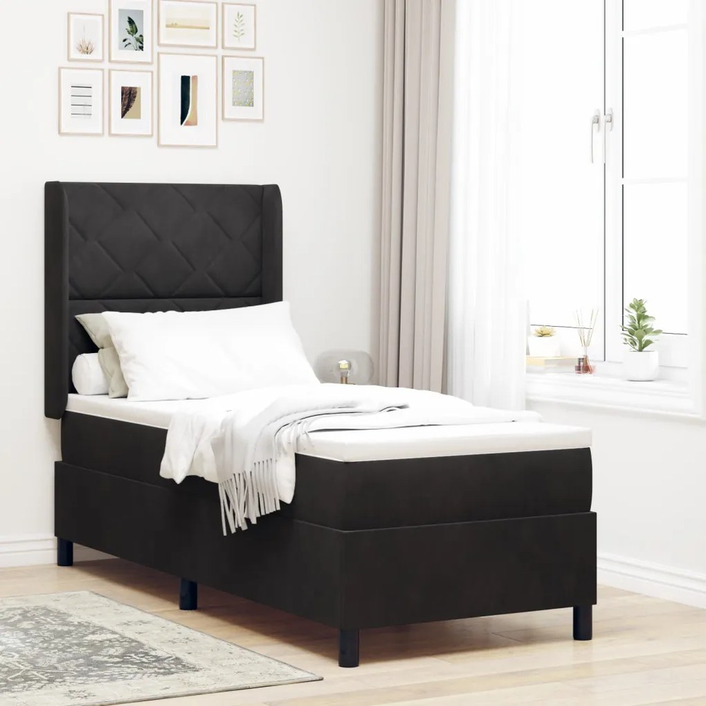 Boxspring Ágy Matrac Használatával Fekete 80x200 cm Bársonyos