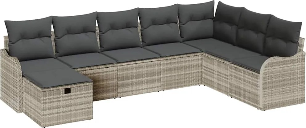 vidaXL Kerti Kanapé Szett párnával 8 pcs Világosszürke Poli rattan