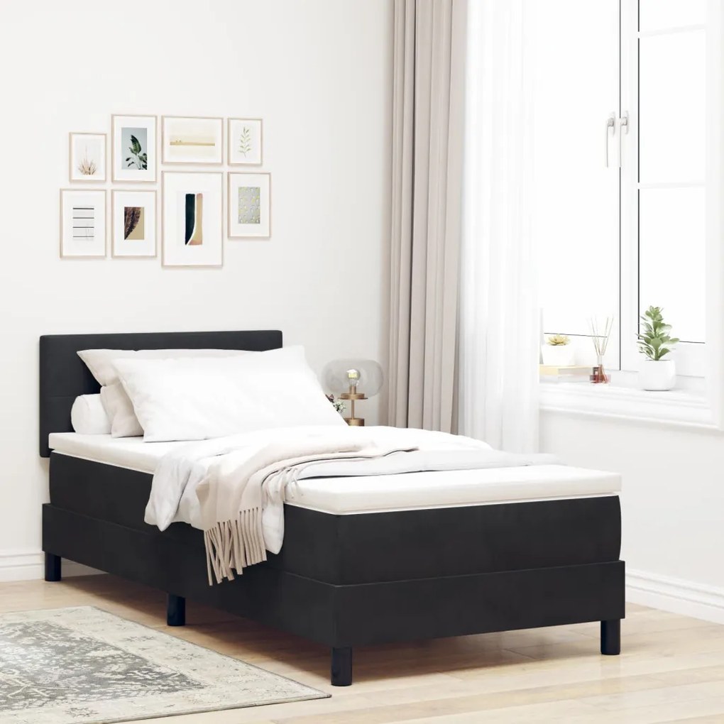 Boxspring Ágy Matrac Melengető Fekete 100x200 cm Bársony