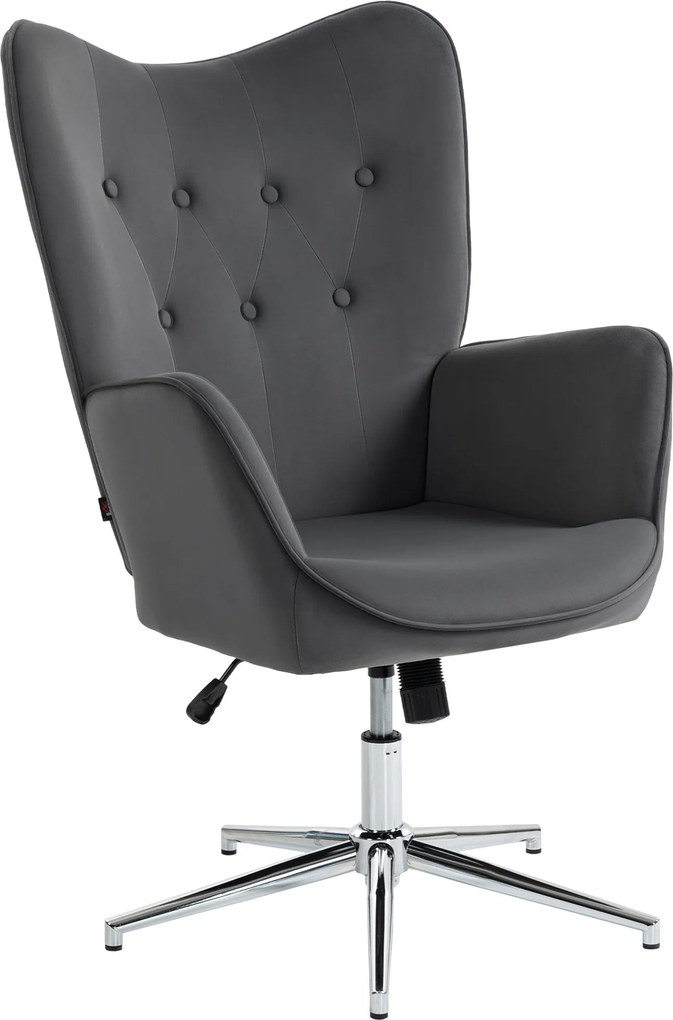 HOMCOM bársonyhatású forgófotel — párnázott, magasságban állítható, karfás, hintafunkció, sötétszürke | Aosom