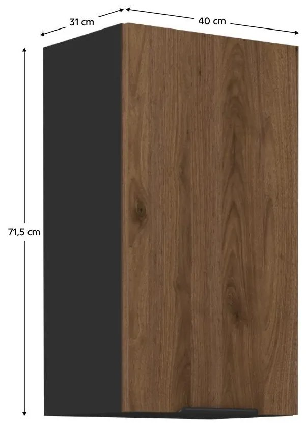 Felső konyhaszekrény Monzesa 40 G 72 1F (okapi dió + fekete) . 1096964