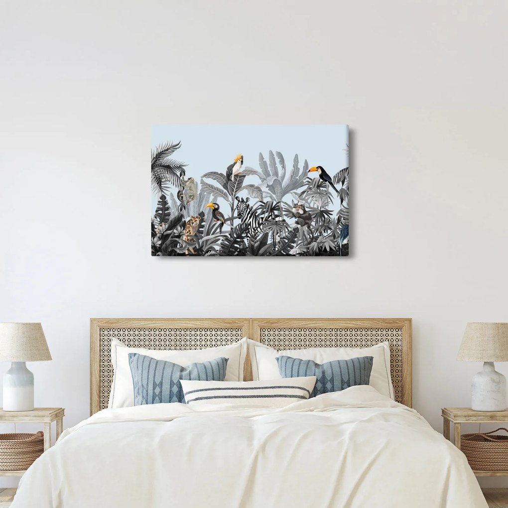 Állatok képe egy trópusi erdőben (90x60 cm)