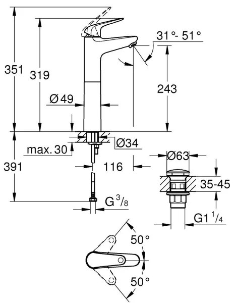 GROHE 24331001 - SWIFT mosdócsaptelep 319 mm, fényes króm