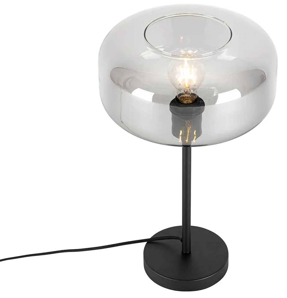 Art Deco asztali lámpa fekete füstüveggel - Bizle