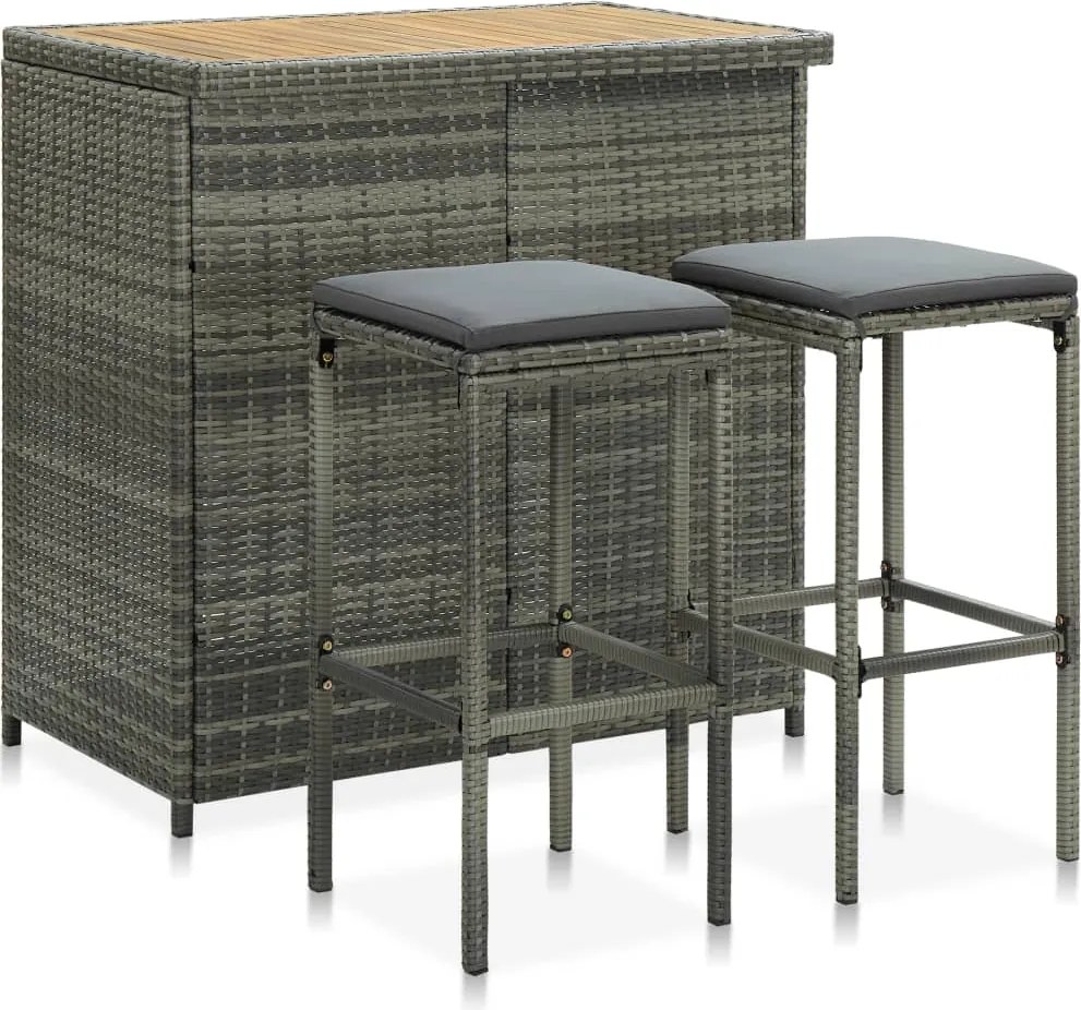 vidaXL 3 részes szürke polyrattan bárszett