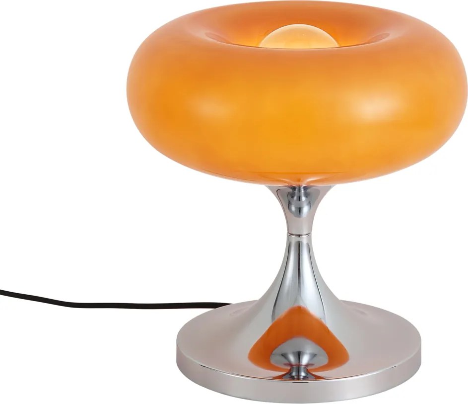 Retro asztali lámpa króm narancssárga üveg búrával 31 cm - Glaze