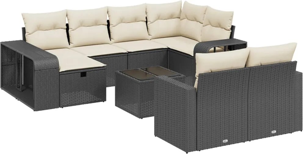 vidaXL 11 részes fekete polyrattan kerti ülőgarnitúra párnákkal