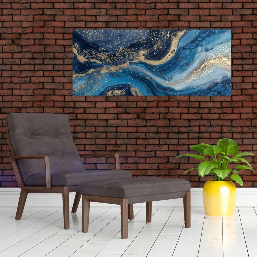 Kép - Kék-arany absztrakt márvány (120x50 cm)
