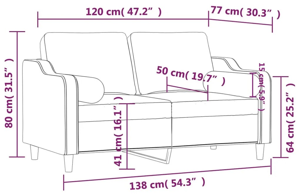 2 személyes bordó szövet kanapé díszpárnákkal 120 cm