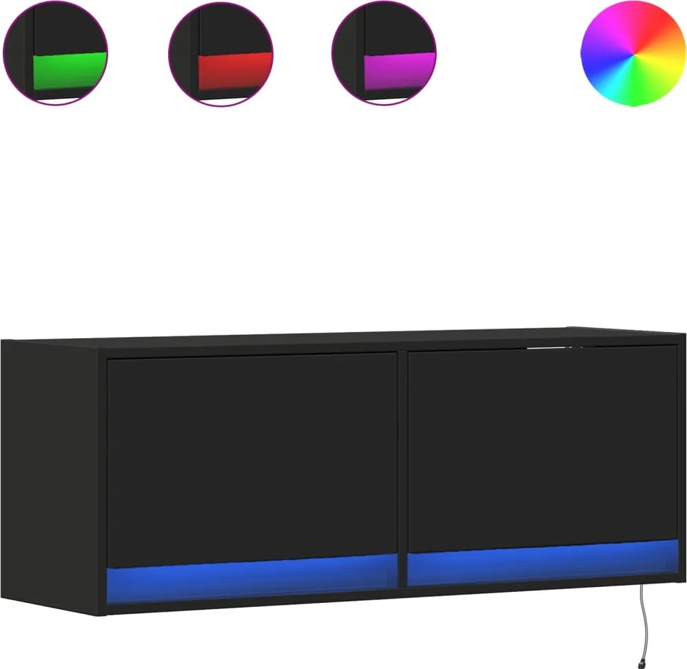 vidaXL fekete fali TV-szekrény LED-világítással 100x31x35 cm